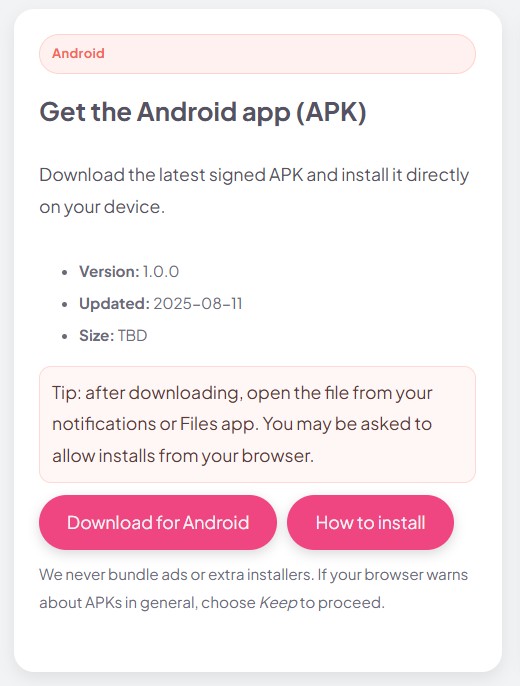 Downloading the APK in Chrome on Android