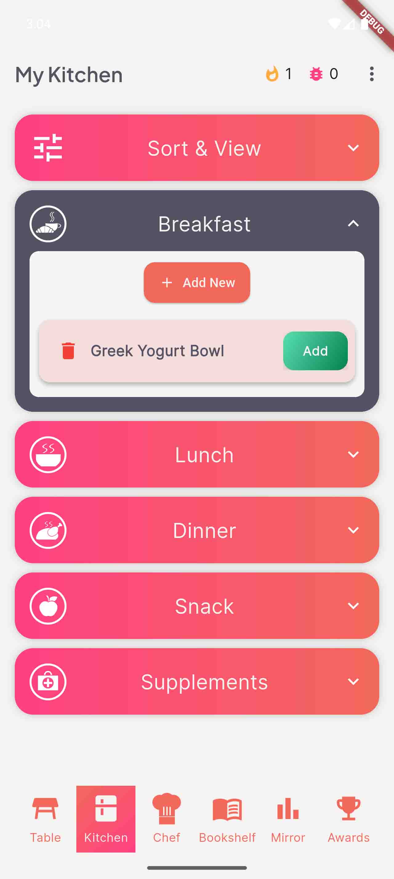 Adding a meal from the Intake screen