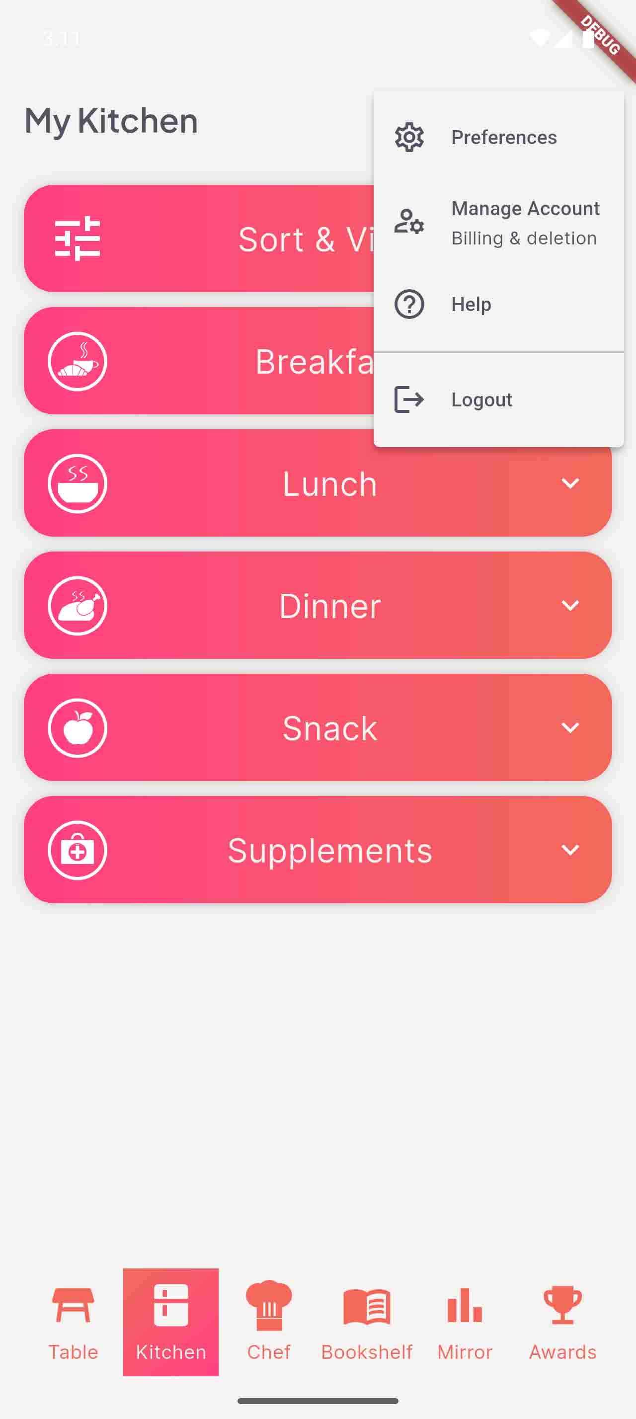 Preferences screen with weight and reset time